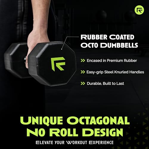 Rubber Coated Dumbbells - No Roll Design Easy-Grip Steel Knurled Handle, Weights Dumbbells Set for Strength Training - Ideal Weights Set for Home Gym - 10-60 LBS SOLD INDIVIDUALLY - size: 15 LB