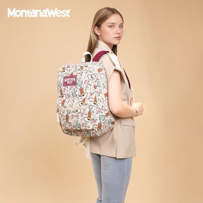 Montana West Backpack for Women Men 2 PCS Lightweight College Bookbags Casual Daypack Backpacks for Commute & Travel - color: Western Khaki