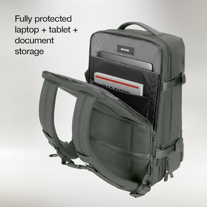 Incase A.R.C. Travel Backpack 38L – Expandable Carry On Luggage, Fits up to 17" Laptop – Butterfly Opening, Quick Access Pocket, Shoe Storage – Airplane Travel Essentials, Weekend Bag – Smoked Ivy - color: Smoked Ivy