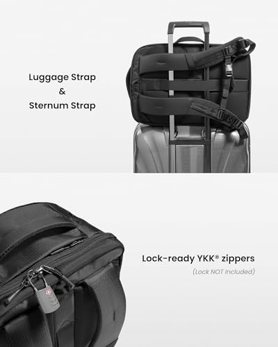 tomtoc Travel Backpack 28L, TSA Friendly Flight Approved Carry-on Luggage, Personal Item Travel Bag, Water-resistant Lightweight Business Rucksack, Durable Bag Fits 16 Inch Laptop - color: Black-ripstop, size: 28L