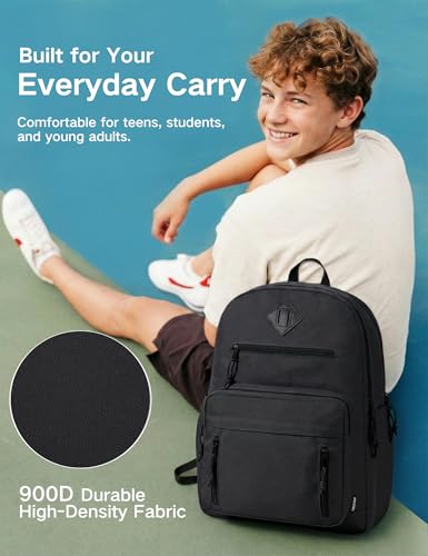 VASCHY School Backpack for Men,Two Compartments Daypack Bookbag Schoolbag for High School Teen Boy Girls/College/Work/Travel Women Black - color: Black