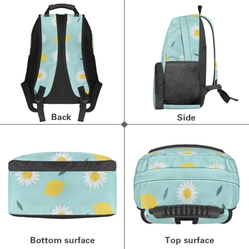 Large Capacity School Backpack for Teens & College Students - Durable 17 Inch Laptop Bookbag with Padded Sleeve, Side Water Bottle Holders for High School, Daisy Cartoon Lemon Print - color: Daisy Cartoon Lemon Print