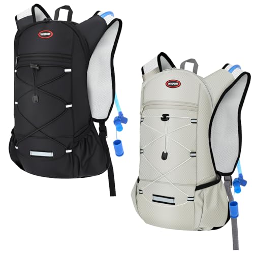 2 Pack Hydration Backpack Pack with 2L Hydration Bladders, TNYSPORT Lightweight Breathable Water Backpack with Multiple Pockets, Reinforced Shoulder Straps for Hiking, Running, Biking
