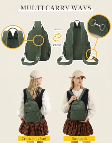 Mini Backpack for Women Nylon Small Backpack Purse Crossbody Sling Bag Convertible Backpack Casual Shopping Daypack (Dark Green) - color: Dark Green
