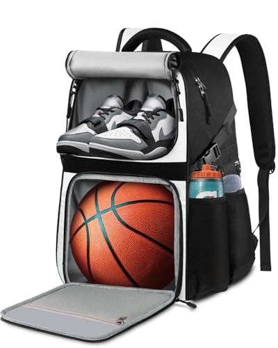 LOINTET Basketball Bag Backpack with Ball Holder Shoes Compartment, Large Basketball Accessories Sports Bag - color: White