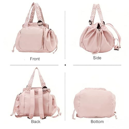 Tote Bag Large Capacity Lightweight Backpack with 15 Pockets Nylon Shoulder Bag for Car Travel Mother Bag - color: Pink