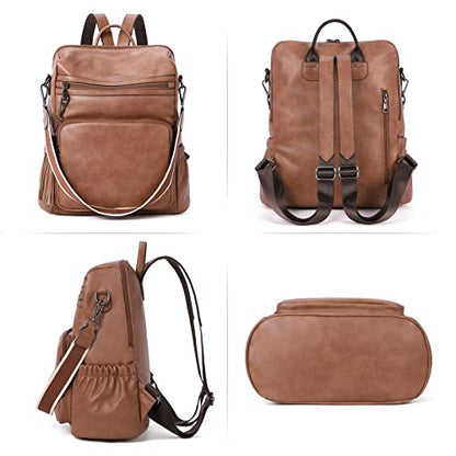 CLUCI Womens Backpack Purse Leather Backpack Large Fashion Designer Travel Ladies Shoulder Bags with Wristlet 2PCS - color: 0-1 Brown 2pcs