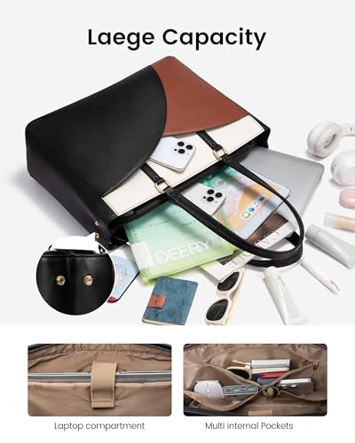 LOVEVOOK Laptop Bag for Women Laptop Tote Bag,15.6 Inch Black-White-Brown - color: Black-white-brown, size: 15.6 Inch