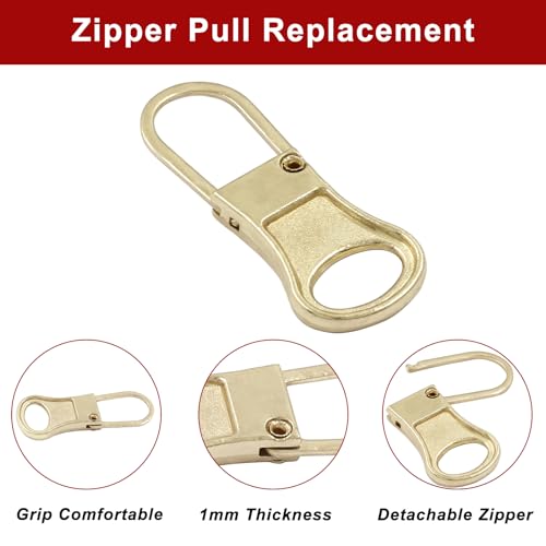 Zorveiio 6pcs Gold Zipper Pull Replacement 1mm Thickness - style: GoldA-6Pcs