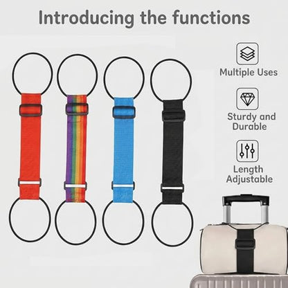 4 Pack Luggage Connector Straps, Adjustable Elastic Luggage Connector Straps for Suitcases, Travel Straps for Luggage Securing Bags, Backpacks & Accessories, Adjusts Extends to 40cm