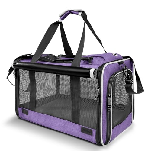 GAPZER Carrying Bag for Yorkie Dog Travel Kennel Ventilated Softside Pet Carrier Tiny Dog Crate for Teacup Poodle 12lb Large Kitty Transport Cage with Cover Chihuahua Supply Purple - color: Purple