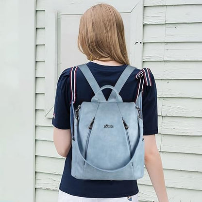 ZOCAI Backpack Purse for Women Medium Anti-Theft Backpacks Purses Design Leather Shoulder Bags with Removable Strap - color: Sky Blue