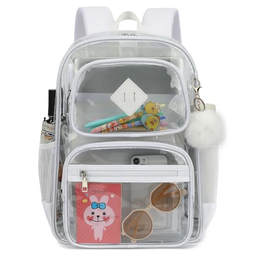 Heavy Duty Clear Backpack for Girls Boys Transparent School Bookbag Kids Durable PVC See Through Backpack-White - color: White