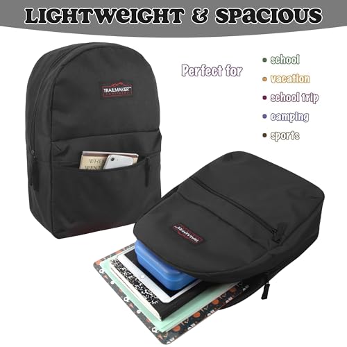 Trail maker Classic 17 inch Backpacks with Adjustable Padded Straps | School Backpacks for Girls, Boys (Black) - color: Black