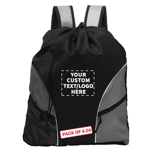 DISCOUNT PROMOS Custom Sporter Drawstring Backpacks Set of 6/12/24, Personalized Bulk Pack - Compact, Lightweight, Unisex Backpack - Black - color: - Custom - Black, size: 6/12/24