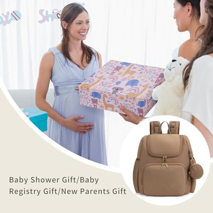 CEI-CEI Neoprene Diaper Bag Backpack Stylish Baby Maternity Bags Travel Tote for Mom with Insulated Pockets, Changing Pad, Stowable Shoulder Strap - color: Oat