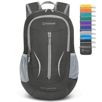 ZOMAKE Ultra Lightweight Packable Backpack 25L, Foldable Hiking Backpacks Water Resistant Small Folding Daypack for Travel(Medium Grey) - color: Medium Grey-c