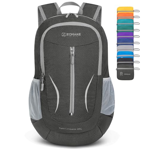 ZOMAKE Ultra Lightweight Packable Backpack 25L, Foldable Hiking Backpacks Water Resistant Small Folding Daypack for Travel(Medium Grey) - color: Medium Grey-c