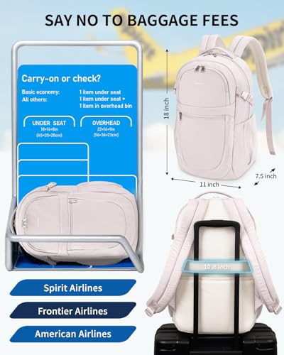 ECOHUB Travel Backpack for Women, 17.3 inch Suspended Laptop Backpack, Fashion Slim Water-Resistant College Computer Bookbag, 28L Personal Item Bag with 12 Pockets for Causal, Work, Beige - color: Beige