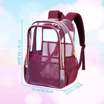gxtvo Clear Backpack, Heavy Duty Transparent Bookbag, See Through Backpacks for Women Men | Heavy Duty - color: Chic Wine Red Clear Backpack