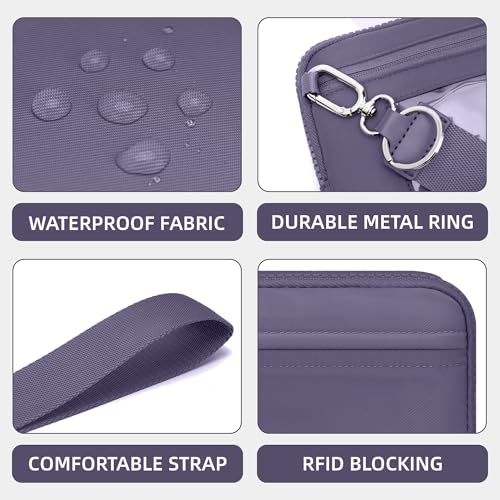 FODOKO Wristlet wallets for women Nylon Quilted Wallet with 4 Zippers,Travel Credit Card,Holder Cell Phone Organizer - color: Cloudy Purple