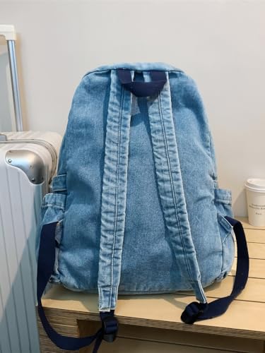MaxxCloud Women's Heavy Cotton Canvas Laptop Backpack Lightweight Casual Hiking Daypack Travel Bag - color: Light Blue