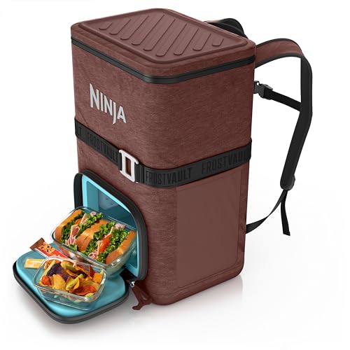 Ninja | Backpack Cooler | FrostVault Go 36 Can Soft Cooler | Leakproof Zipper with Built in Can Opener, 2 Ice Packs & Dry Storage Drawer | for Hiking, Camping & More | Canyon Red | FF136MR - color: Canyon Red, size: 36 Can