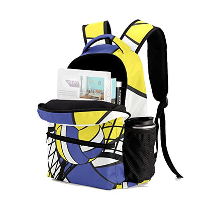Volleyball Yellow Blue Backpack Personalized Waterproof Casual Daypack Gift for Holiday Birthday - color: Design 4