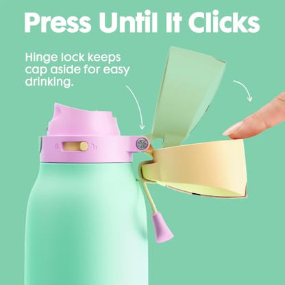 Meoky 24 oz Slim Insulated Water Bottle: Leak Proof Locking Lid, 2-in-1 Straw and Spout, 24 Hours Cold, Top Handle, BPA Free, Stainless Steel Water Bottle for Adults Teens Sports Travel, Lime - color: Lime
