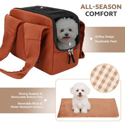 Dog Purse Carrier for Small Dogs and Cats, Soft-Sided Pet Tote Bag with 6 Large Pockets, Collapsible Travel Puppy Carrier, Fits Pets up to 13 lbs (Caramel, 15.7" L x 8" W x 11.8" H) - color: Caramel, size: 15.7"L x 8.0"W x 11.8"H