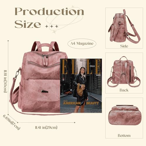 Backpack Purse for Women, Women Backpack Purse Small Leather Waterproof Anti-theft Shoulder Bags Handbags Ladies - color: Pink
