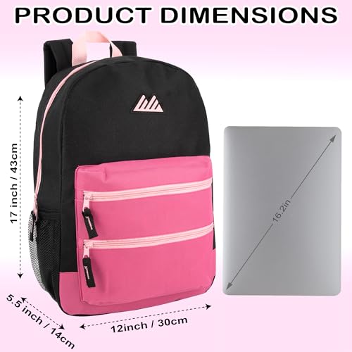 Summit Ridge Colorful Big Backpack for School Kids, Multi Pocket Backpack for Elementary, Middle School Girls, Boys with Padded Straps (Black/Pink) - color: Black/Pink