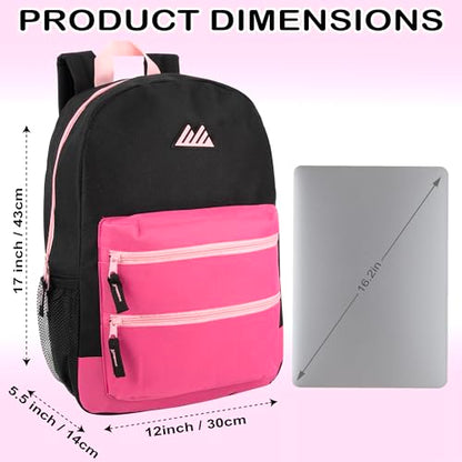 Summit Ridge Colorful Big Backpack for School Kids, Multi Pocket Backpack for Elementary, Middle School Girls, Boys with Padded Straps (Black/Pink) - color: Black/Pink