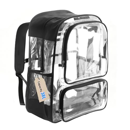 Heavy Duty Clear Backpack,18.5 inch Extra Large Clear Backpacks with Durable 0.5mm PVC,See Through Bookbag for Travel, Security,Work