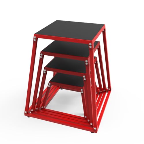 GarveeLife Plyometric Jumping Box, Steel Plyo Box for Exercise, Metal Exercise Step Up Box with Anti-Slip Surface for Home Gym Training - color: Red, size: 12/18/24/30 Inch