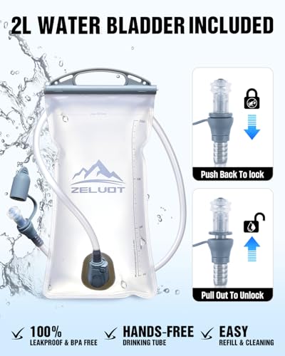 Zelvot 2L-3L Hydration Bladder Kit, 6 in 1 Water Bladder for Hiking Backpack, BPA Free Leakproof Water Storage Bladder with Cleaning Kit, Water Pouch Hydration Pack - size: 2L + Cleaning Kit