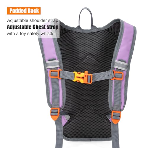 Kids Hydration Backpack, Water Hiking Backpack for Boys or Girls with 1.5L Reservoir Bladder - color: Purple