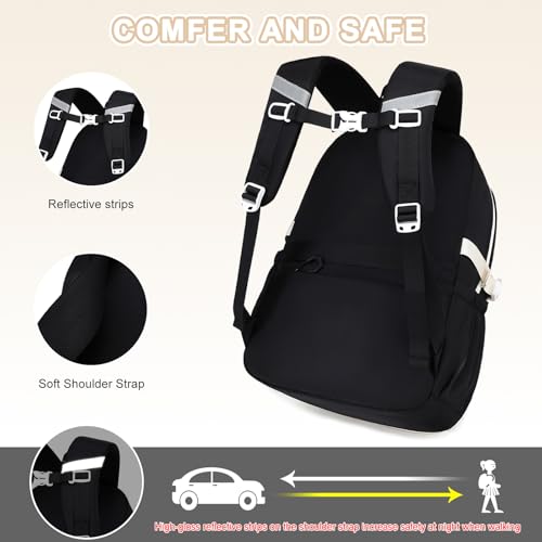Scothen 3PCS Girls Backpack for School, Kids Backpack for Girls with Lunch Bag Pencil Case, Kids Bookbag Teen Backpacks for Elementary Middle High School - color: Black-white