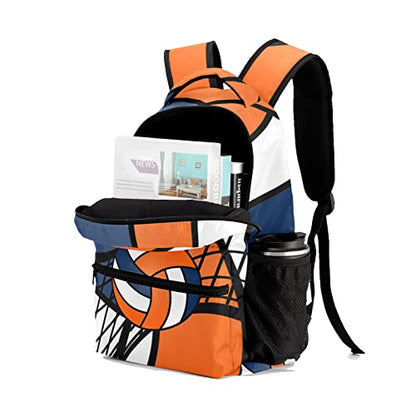 Volleyball Orange White Backpack Personalized Waterproof Casual Daypack Gift for Holiday Birthday - color: Design 4