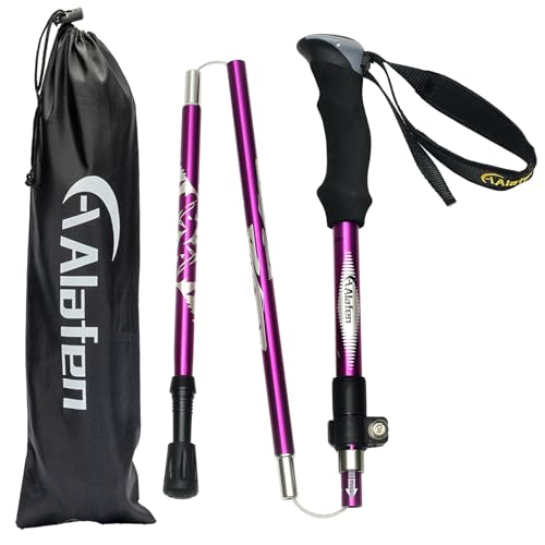 A ALAFEN Aluminum Collapsible Ultralight Travel Trekking Hiking Pole for Men and Women (Fits 5'3" - 6'2") - color: Purple