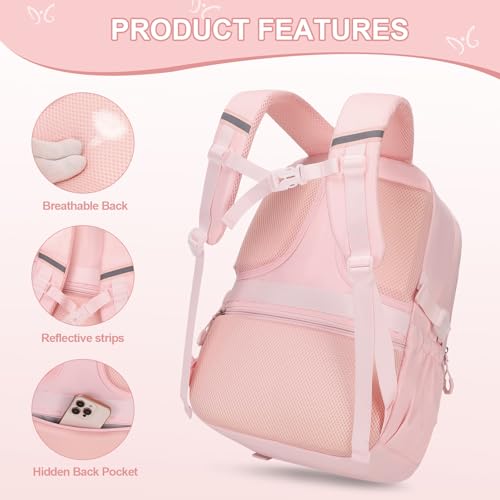 DIGOBAY 3PCS Girls Backpack for School, Kids Backpack for Girls with Lunch Bag Pencil Case, Kids Bookbag Teen Girl Backpacks for Elementary Middle High College School (Pink) - color: Pink