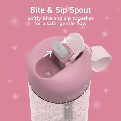 Bentgo Kids Water Bottle - Leak-Proof, Durable Tritan PFAS- & BPA-Free 15 fl oz, Kids/Toddlers Ages 3+ for School & Sports; Bite & Sip Spout, Carrying Handle, Dishwasher Safe (Petal Pink - Glitter) - color: Petal Pink