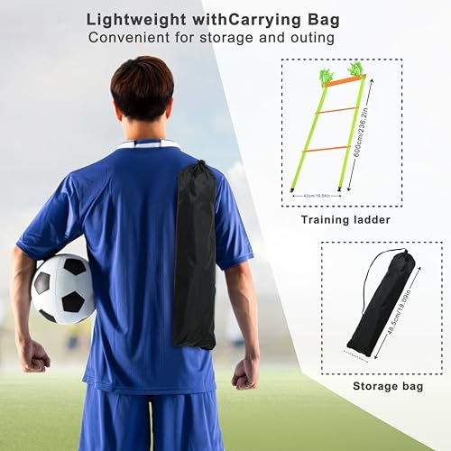 20ft Adjustable Agility Speed Ladder Training Ladder with Carry Bag - Soccer, Speed, Football Fitness Feet Training - Agility Training Equipment for Footwork Drills - color: Orange