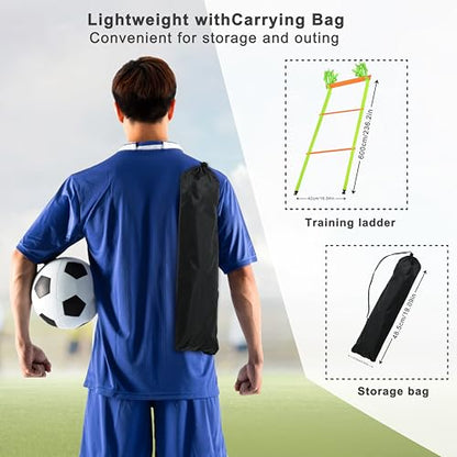 20ft Adjustable Agility Speed Ladder Training Ladder with Carry Bag - Soccer, Speed, Football Fitness Feet Training - Agility Training Equipment for Footwork Drills - color: Orange