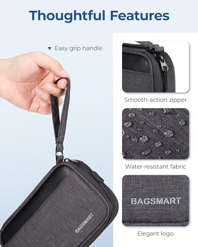 BAGSMART Small Travel Cable Organizer, Tech Organizer for Charger, Phone, Black - color: Black