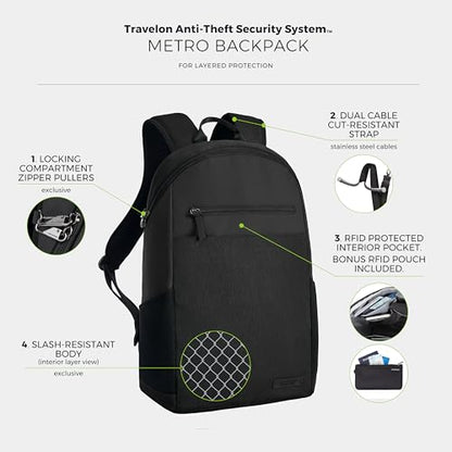 Travelon Anti-Theft Metro Backpack with RFID blocking pouch - color: Black