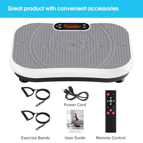 SoftGym Waver Vibration Plate Exercise Machine for Lymphatic Drainage Weight Loss,120 Speed Levels Vibrating Platform with Resistance Bands,Full-Body Workout Equipment for Muscle Activation - style: Slim- Grey White