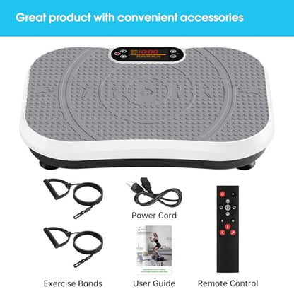SoftGym Waver Vibration Plate Exercise Machine for Lymphatic Drainage Weight Loss,120 Speed Levels Vibrating Platform with Resistance Bands,Full-Body Workout Equipment for Muscle Activation - style: Slim- Grey White