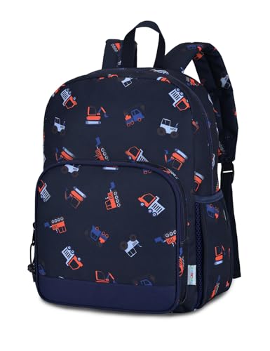 VASCHY Kids Backpacks, 12L Toddler & 17.5L School Backpacks, Lightweight Water-Resistant for Boys and Girls Ages 3-12 - color: Navy Construction-s, size: Small