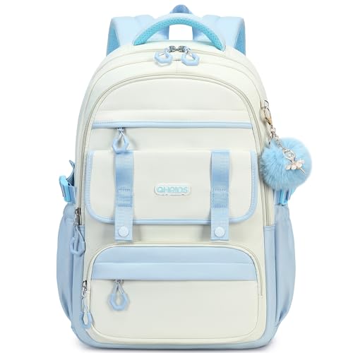 School Backpack for Girls, Laptop Backpack 15.6 Inch Kids Elementary Middle High School Bag Anti Theft Cute College Bookbags for Teens Girls Women Students Casual Travel Daypack,Blue Beige - color: Blue Beige